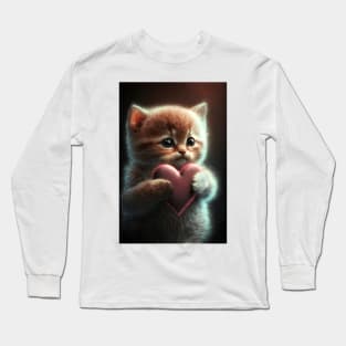 Valentine kitten with a heart Long Sleeve T-Shirt